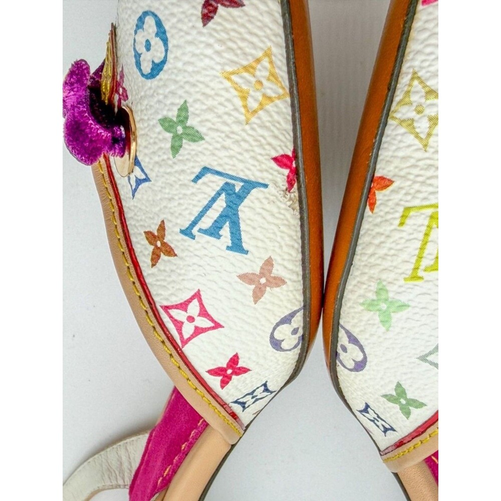 Louis Vuitton Takashi Murakami Vintage White Monogram Slingback Heels EU 38 US 8 - Picture 7 of 14
